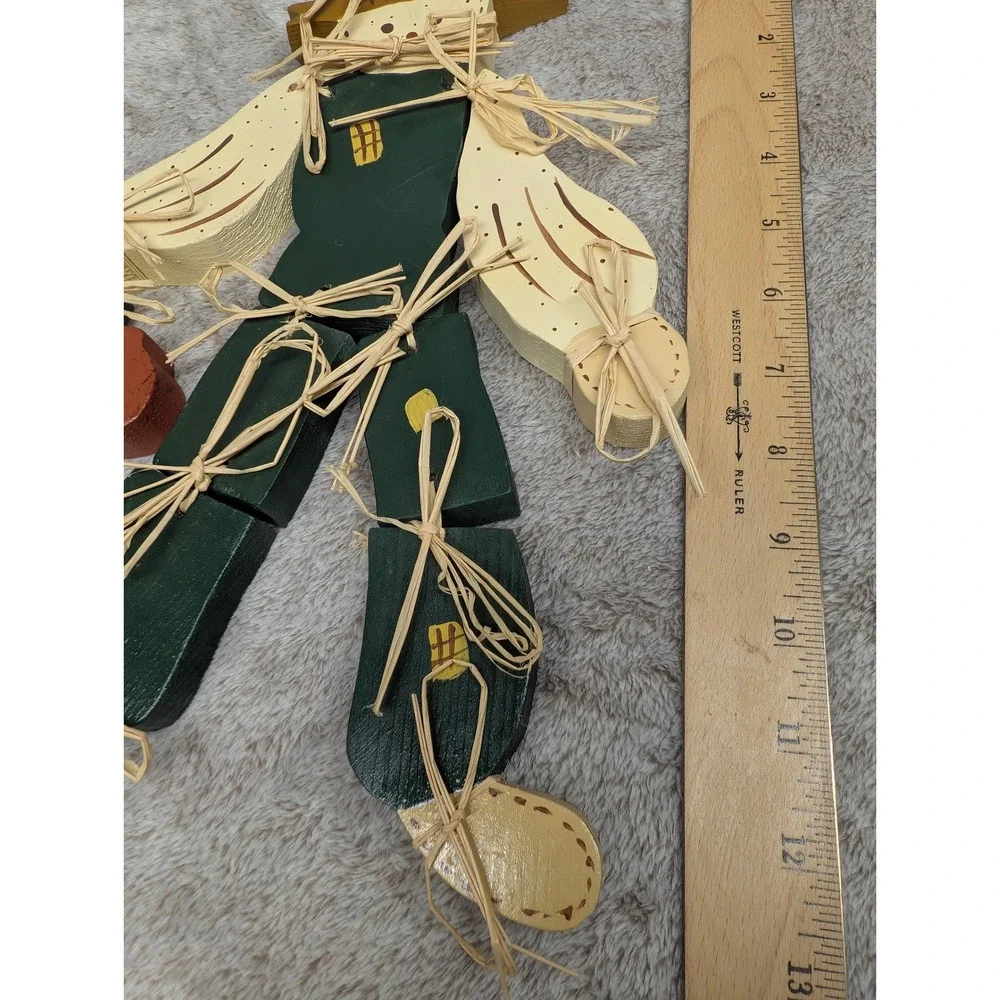 Vintage Hand Painted Wood Scarecrow Wall Hanging Jointed Primitive Fall Decor